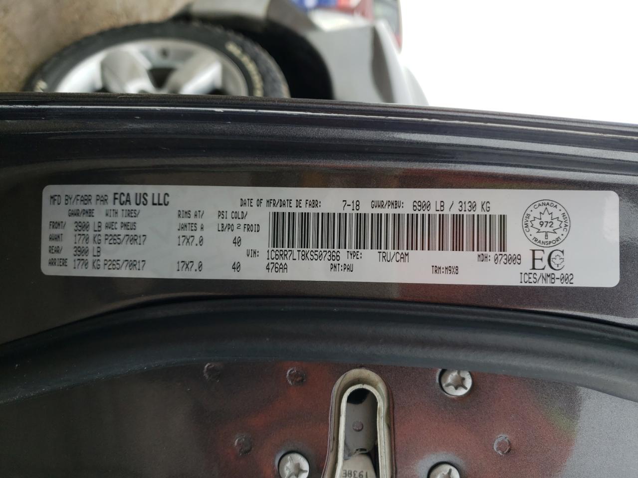 Photo 10 from auction – 2019 RAM 1500 CLASS with VIN 1C6RR7LT8KS507366