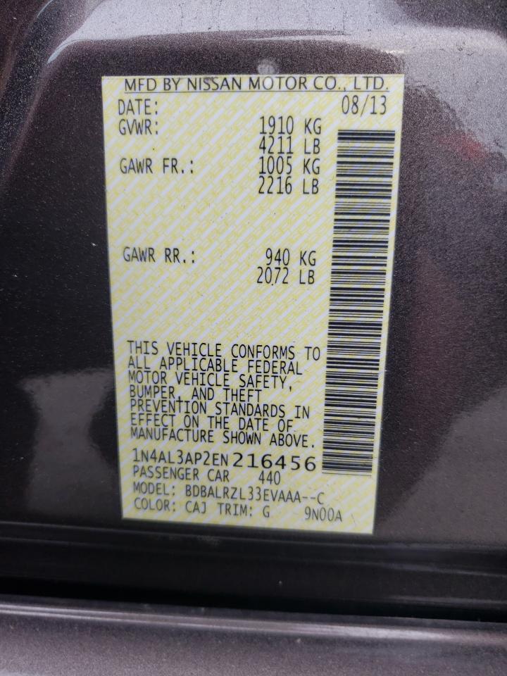 Photo 10 from auction – 2014 NISSAN ALTIMA 2.5 with VIN 1N4AL3AP2EN216456