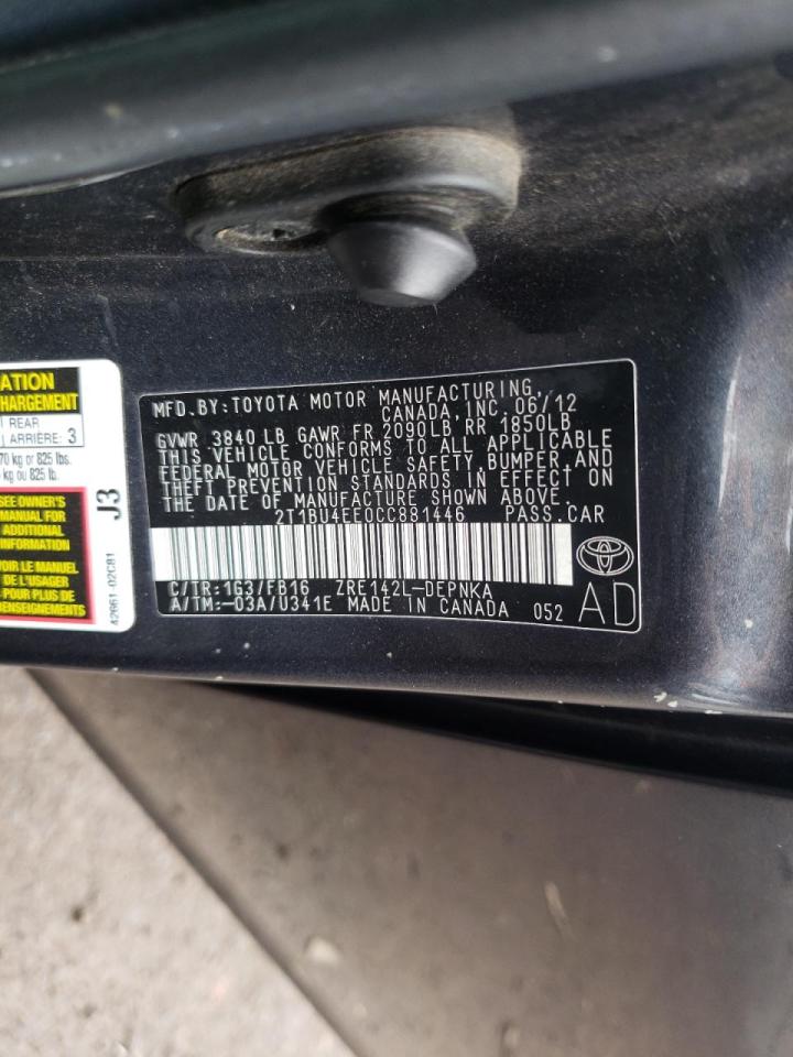 Photo 10 from auction – 2012 TOYOTA COROLLA BA with VIN 2T1BU4EE0CC881446