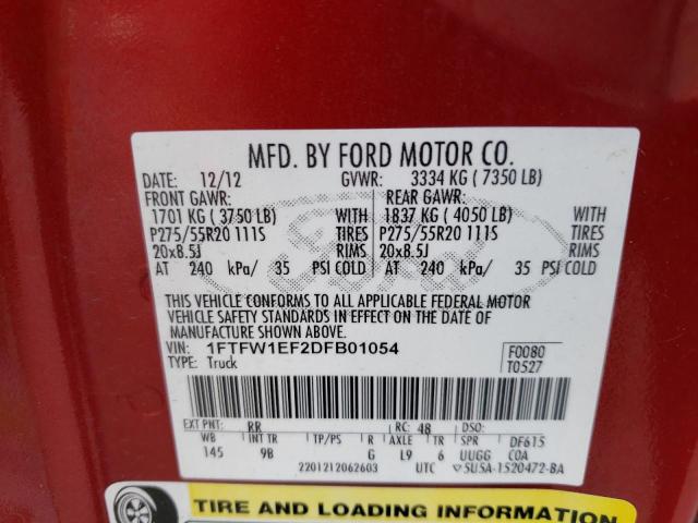 Photo 10 from auction – 2013 FORD F150 SUPER with VIN 1FTFW1EF2DFB01054