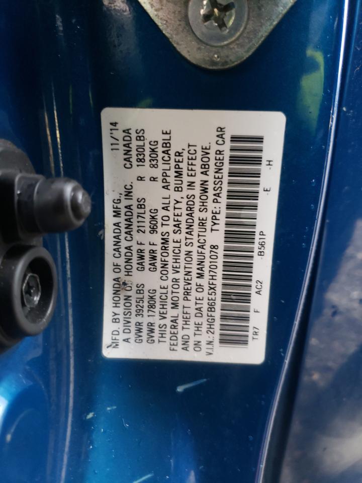 Photo 10 from auction – 2015 HONDA CIVIC SI with VIN 2HGFB6E5XFH701078