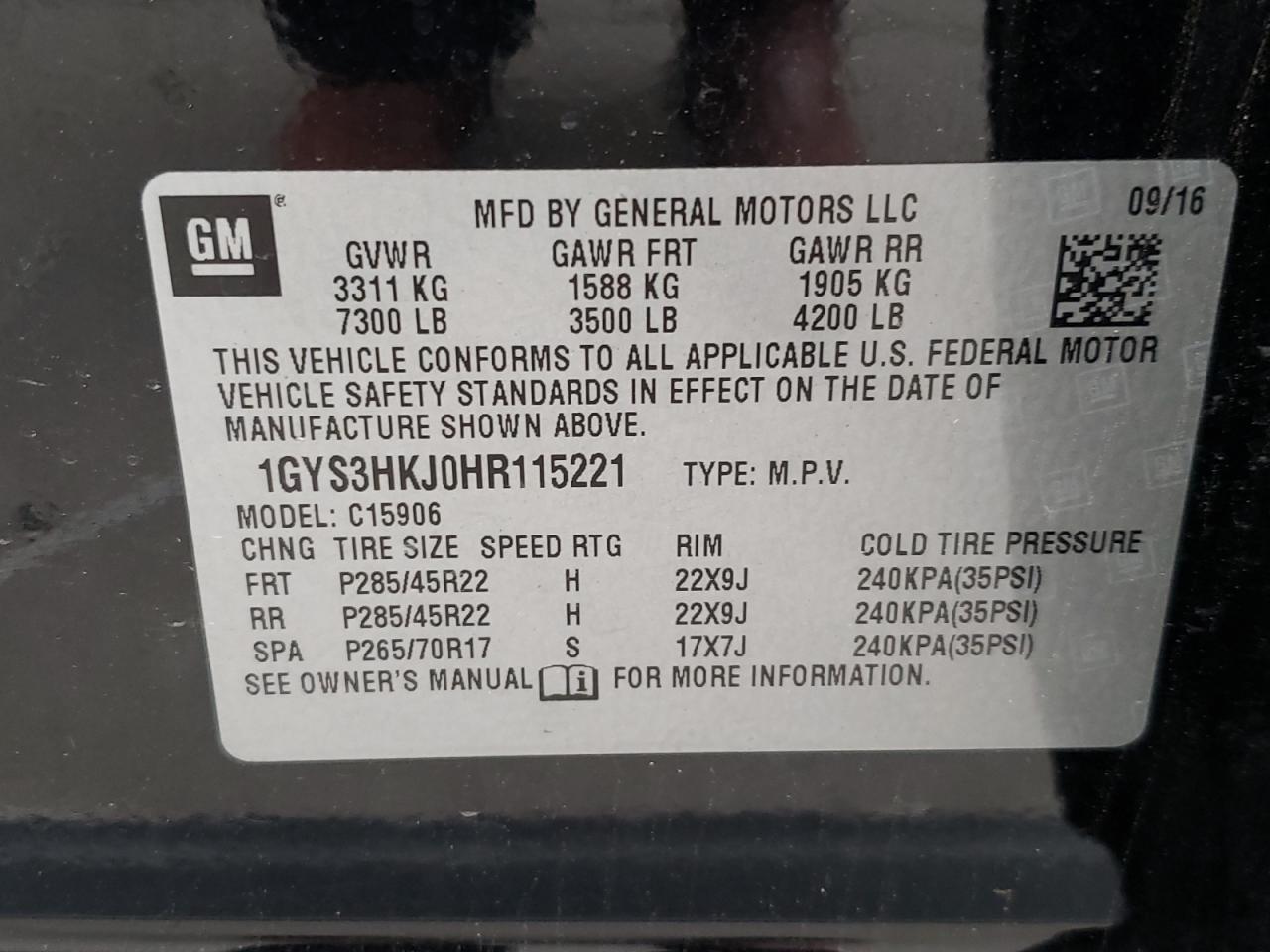 Foto 10 de la subasta – 2017 CADILLAC ESCALADE E con VIN 1GYS3HKJ0HR115221
