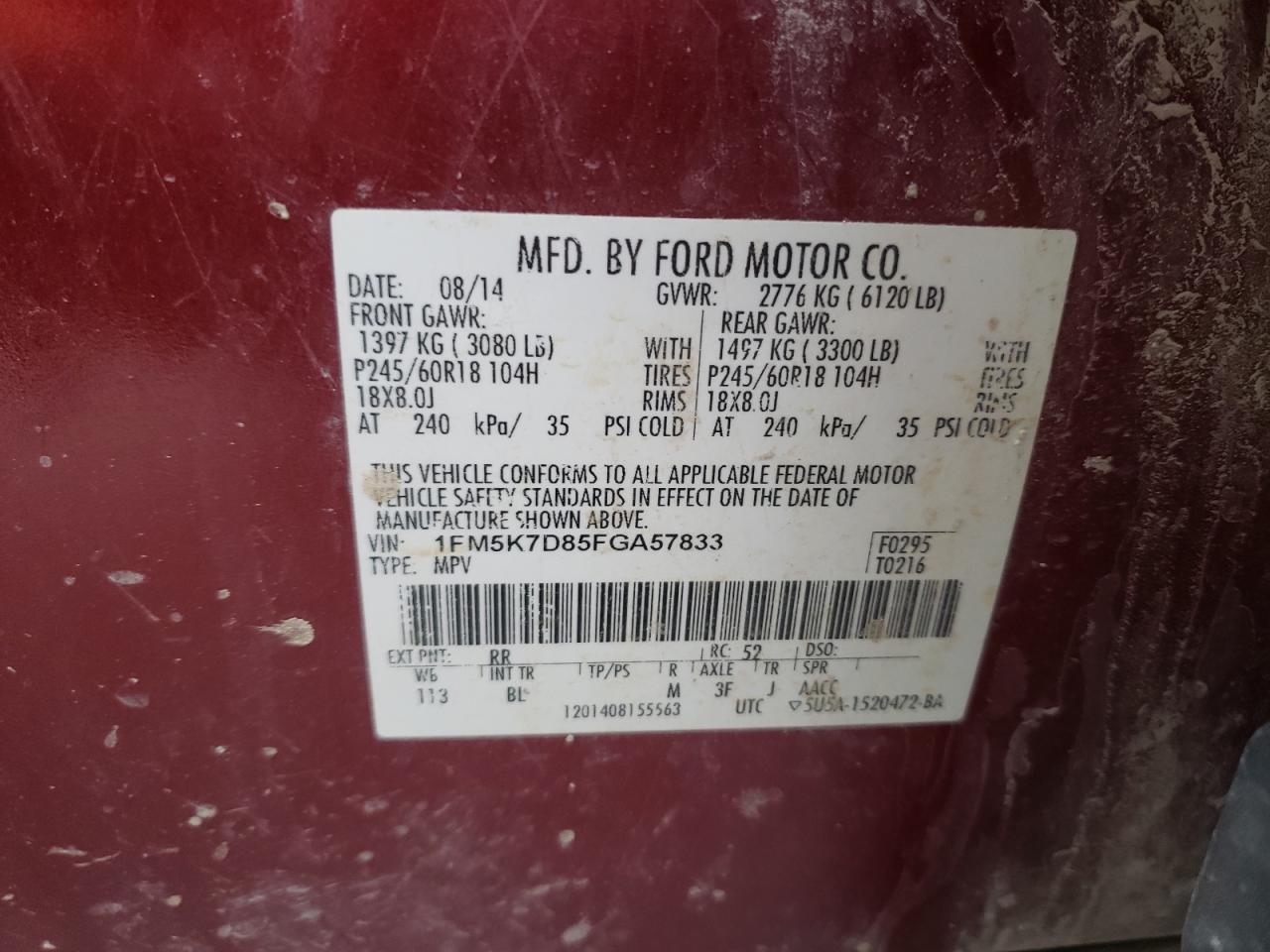 Photo 10 from auction – 2015 FORD EXPLORER X with VIN 1FM5K7D85FGA57833
