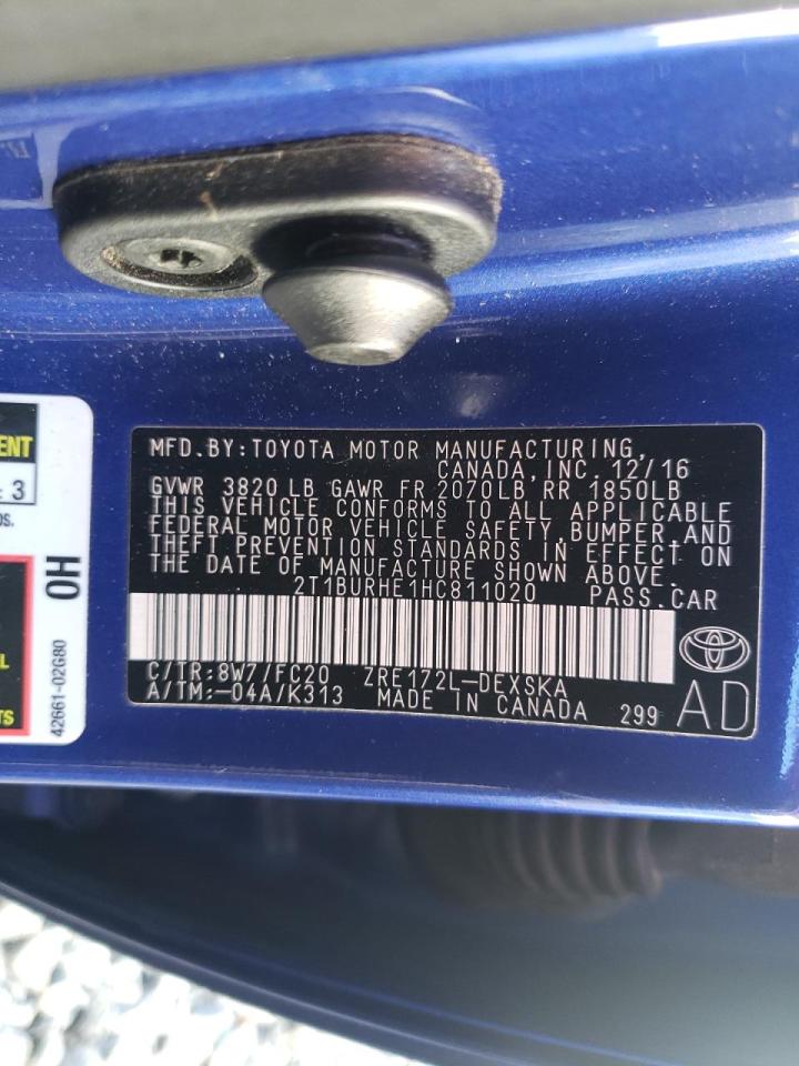 Photo 10 from auction – 2017 TOYOTA COROLLA with VIN 2T1BURHE1HC811020