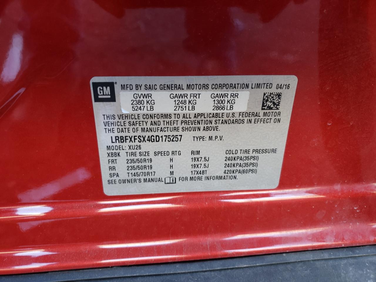 Photo 10 from auction – 2016 BUICK ENVISION P with VIN LRBFXFSX4GD175257