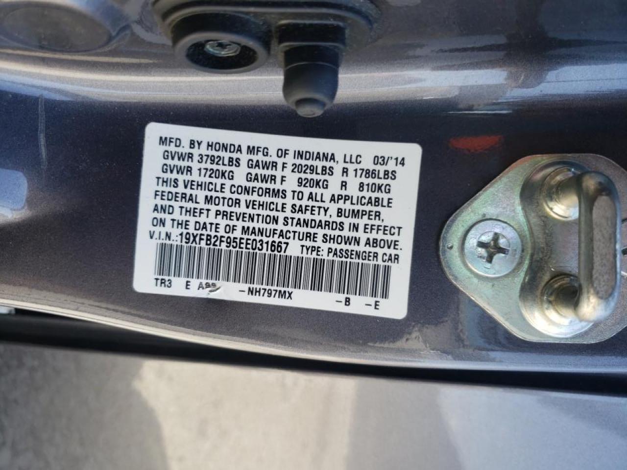 Photo 10 from auction – 2014 HONDA CIVIC EXL with VIN 19XFB2F95EE031667