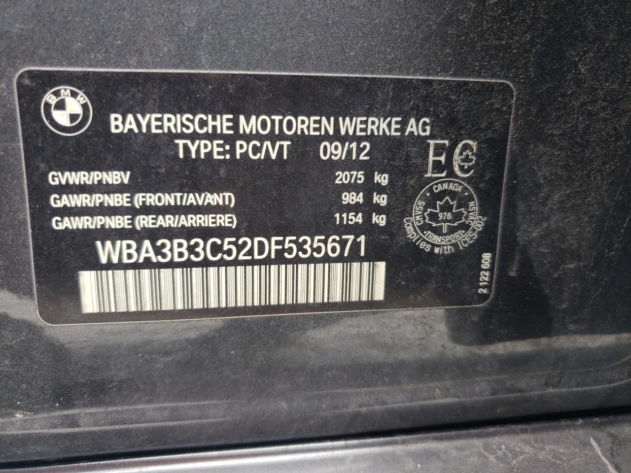 Photo 10 from auction – 2013 BMW 328 XI with VIN WBA3B3C52DF535671