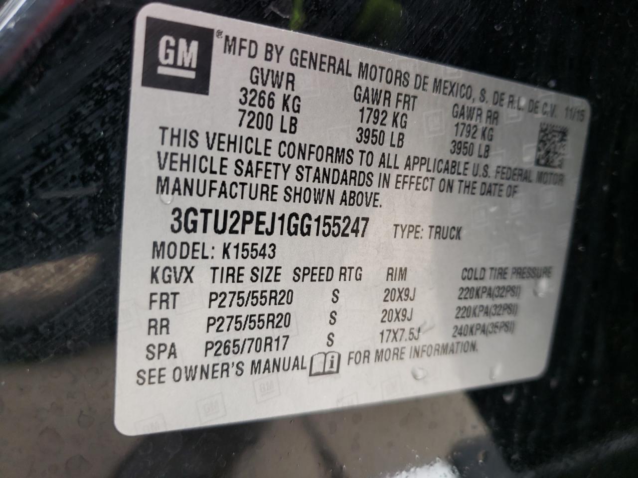 Photo 10 from auction – 2016 GMC SIERRA K15 with VIN 3GTU2PEJ1GG155247