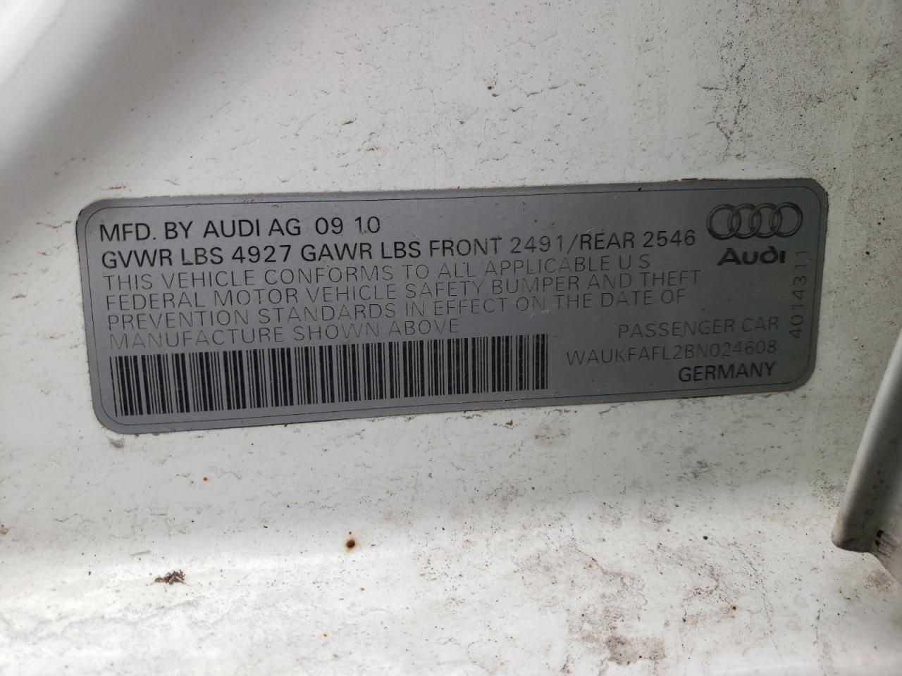 Photo 10 from auction – 2011 AUDI A4 PRESTIG with VIN WAUKFAFL2BN024608