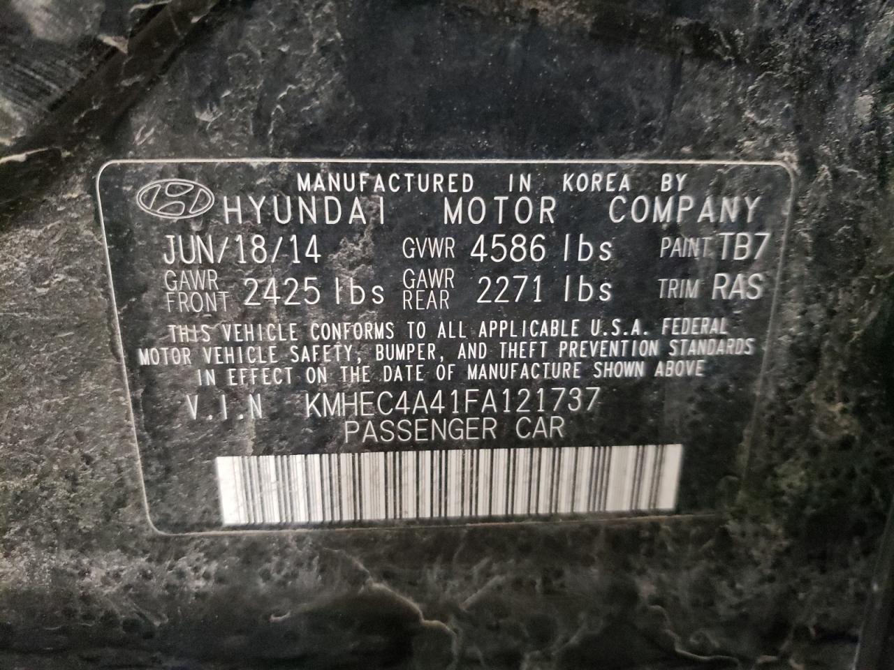 Photo 10 from auction – 2015 HYUNDAI SONATA HYB with VIN KMHEC4A41FA121737