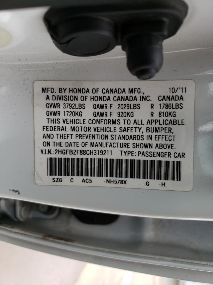 Photo 10 from auction – 2012 HONDA CIVIC EX with VIN 2HGFB2F88CH319211
