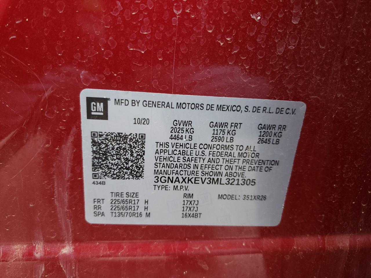 Photo 10 from auction – 2021 CHEVROLET EQUINOX LT with VIN 3GNAXKEV3ML321305