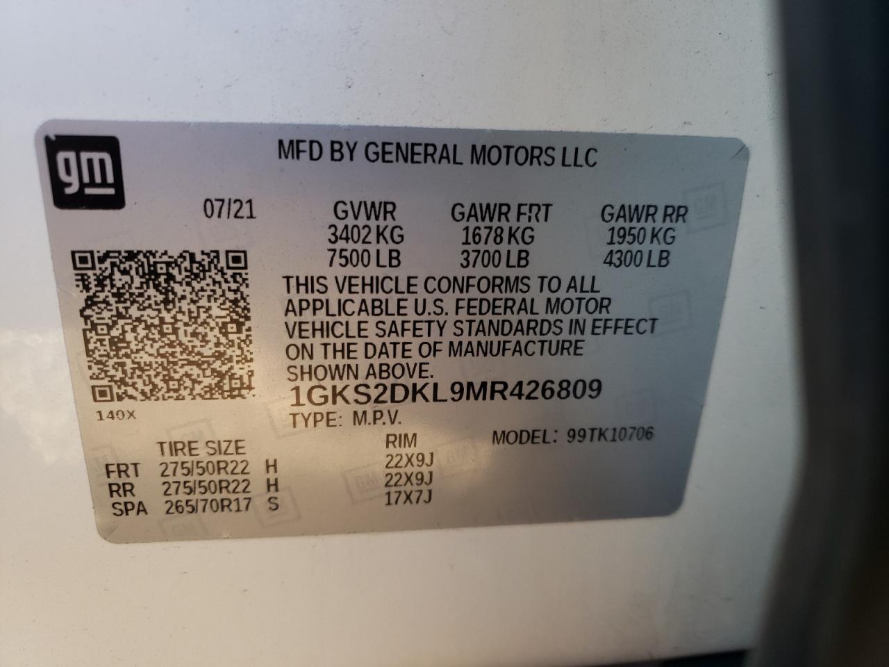 Photo 10 from auction – 2021 GMC YUKON DENA with VIN 1GKS2DKL9MR426809