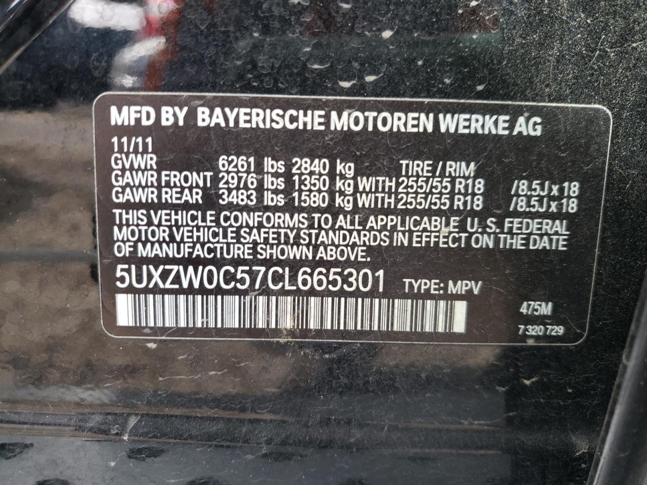 Photo 10 from auction – 2012 BMW X5 XDRIVE3 with VIN 5UXZW0C57CL665301