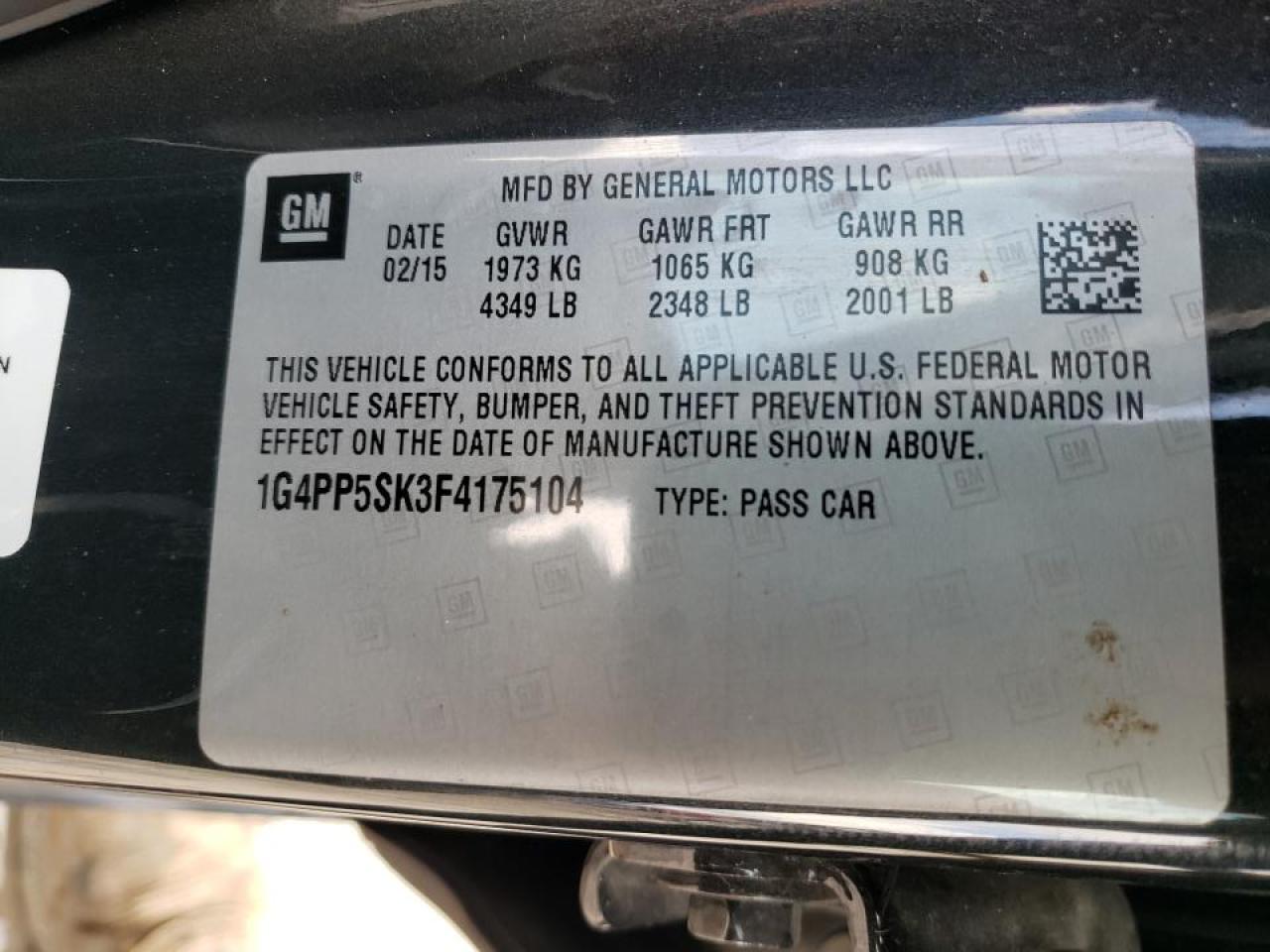Photo 10 from auction – 2015 BUICK VERANO with VIN 1G4PP5SK3F4175104