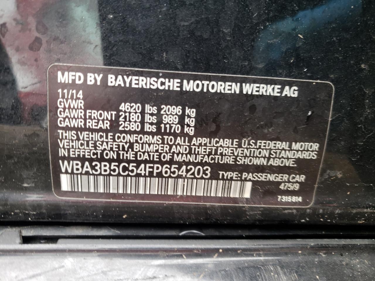 Photo 10 from auction – 2015 BMW 328 XI SUL with VIN WBA3B5C54FP654203