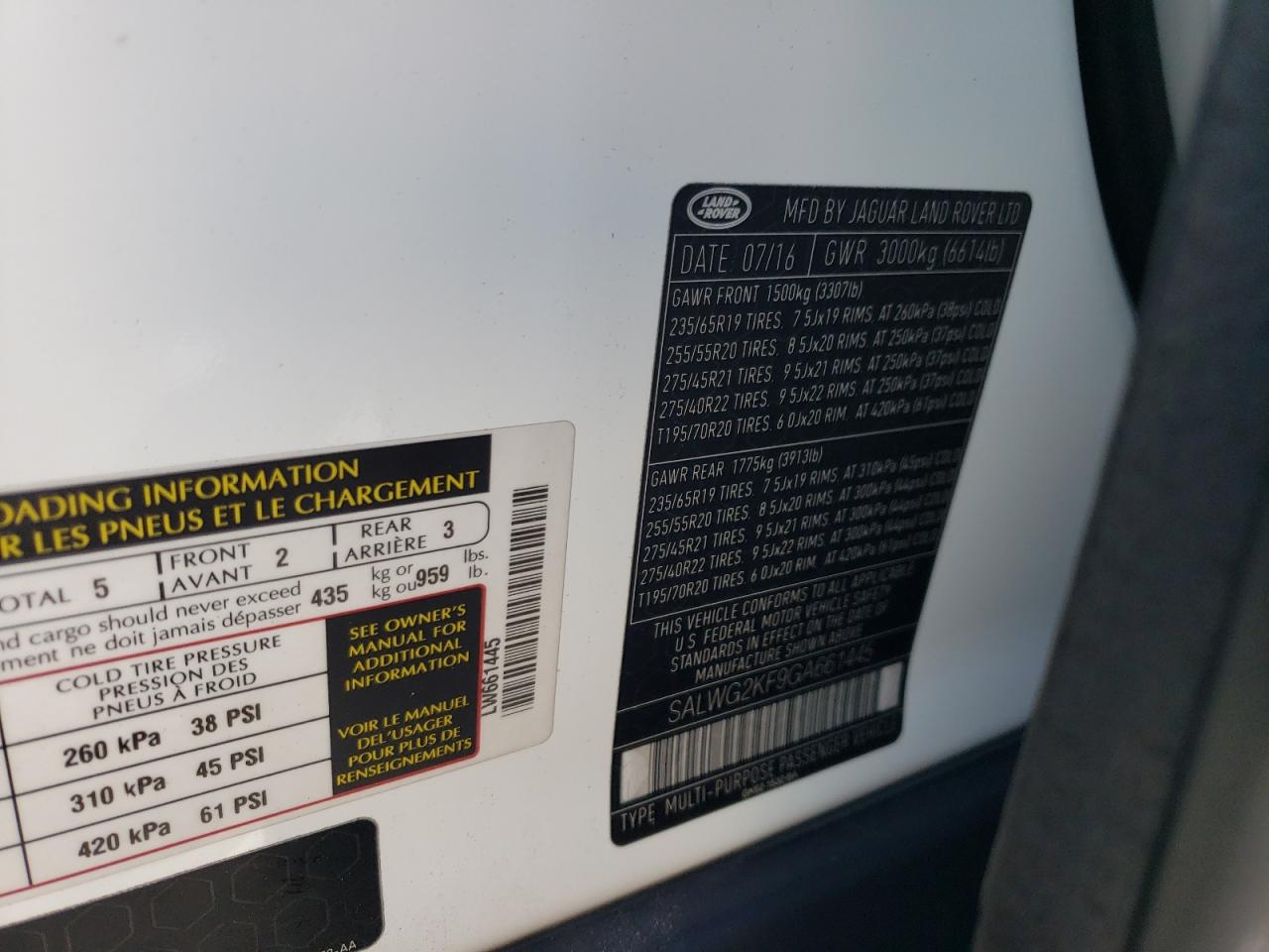 Photo 10 from auction – 2016 LAND ROVER RANGE ROVE with VIN SALWG2KF9GA661445