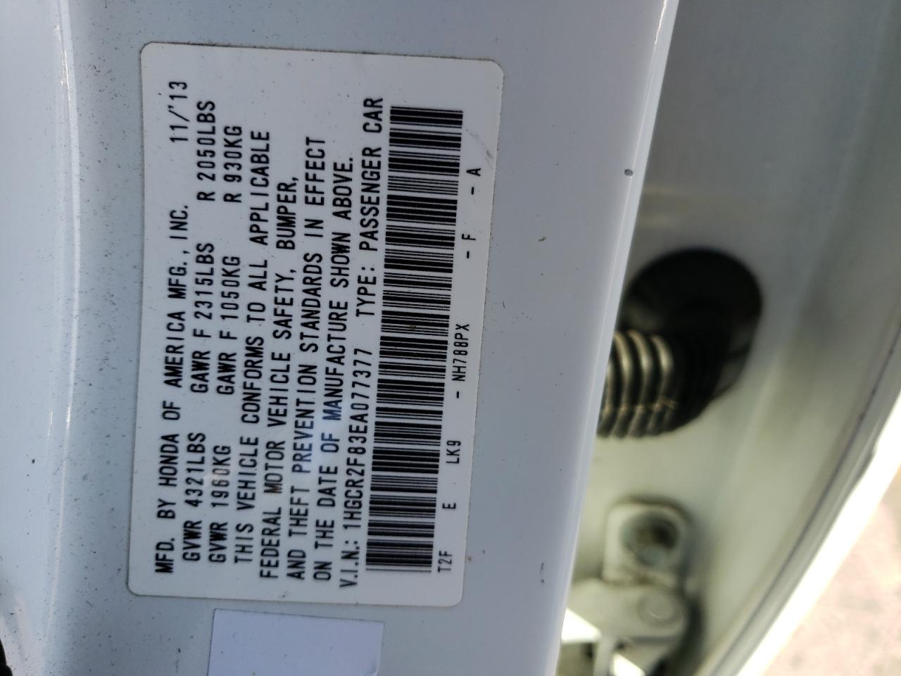 Photo 10 from auction – 2014 HONDA ACCORD EXL with VIN 1HGCR2F83EA077377