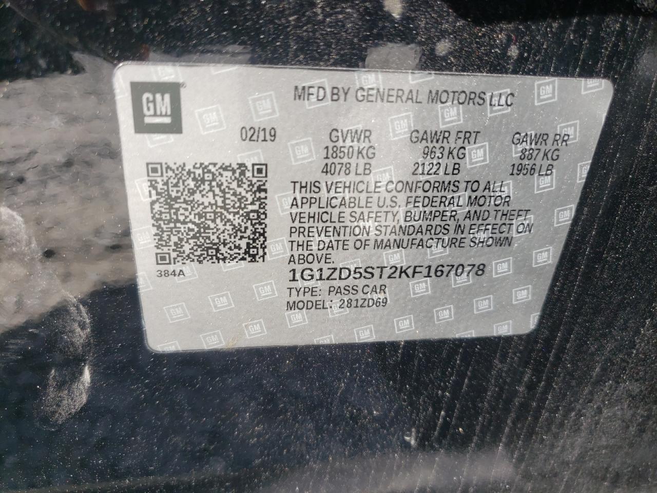 Photo 10 from auction – 2019 CHEVROLET MALIBU LT with VIN 1G1ZD5ST2KF167078