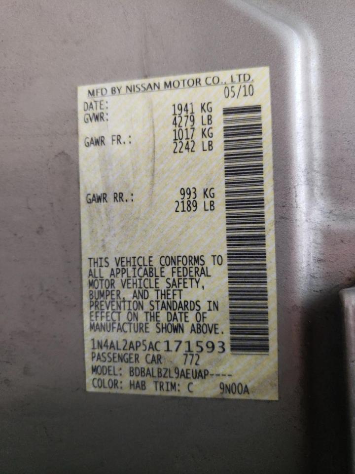 Photo 10 from auction – 2010 NISSAN ALTIMA BAS with VIN 1N4AL2AP5AC171593