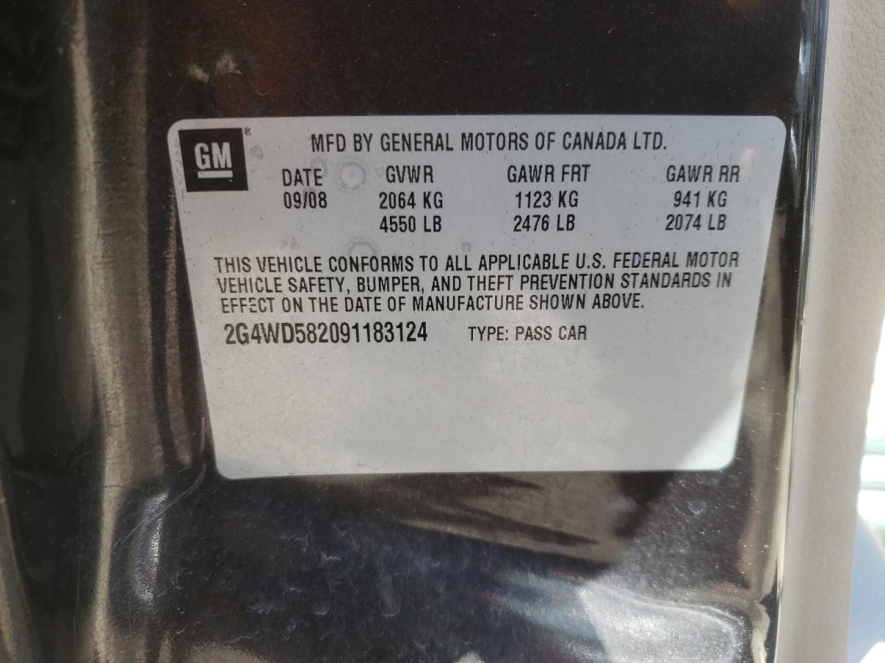 Photo 10 from auction – 2009 BUICK LACROSSE C with VIN 2G4WD582091183124