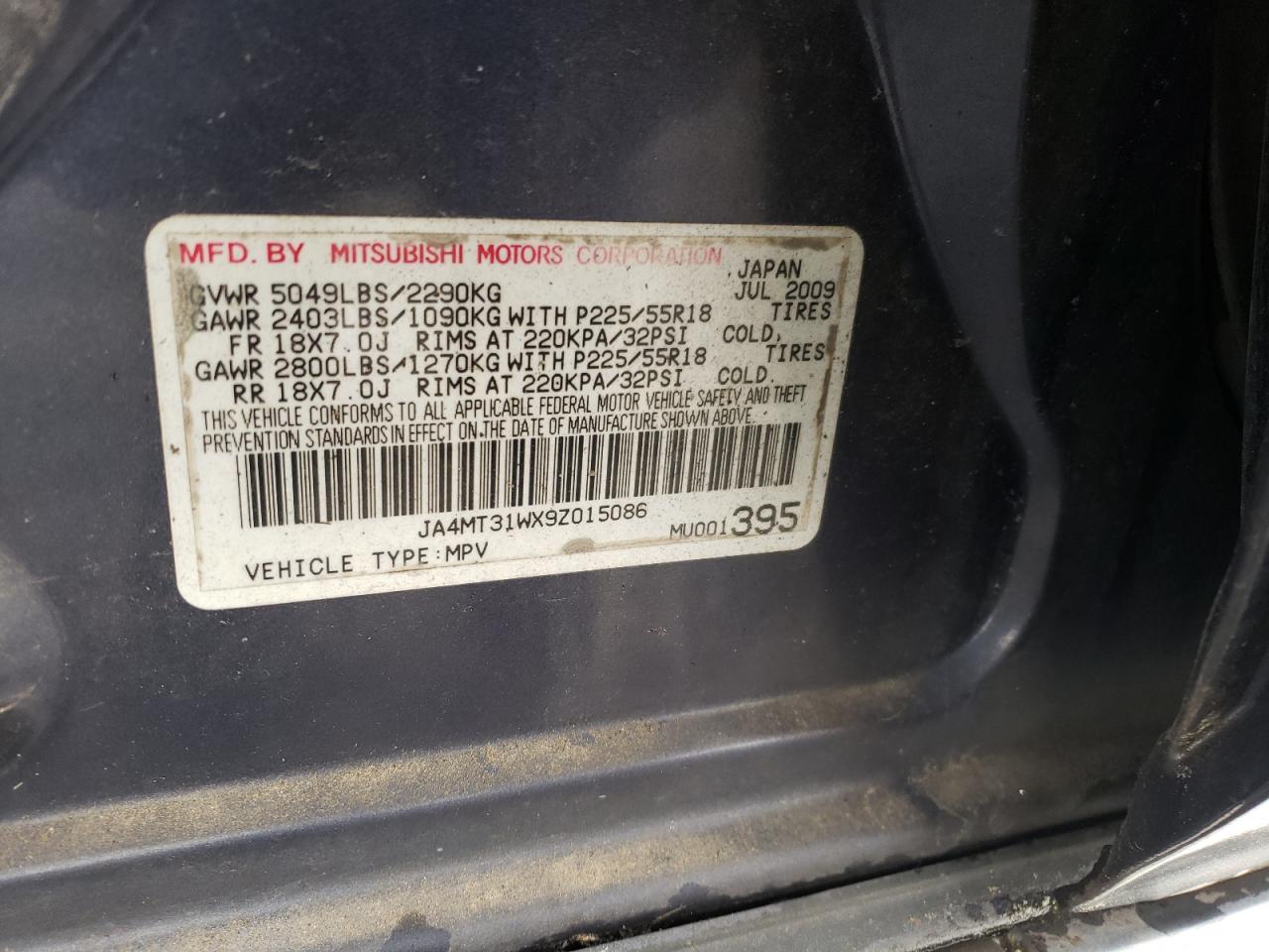 Photo 10 from auction – 2009 MITSUBISHI OUTLANDER with VIN JA4MT31WX9Z015086