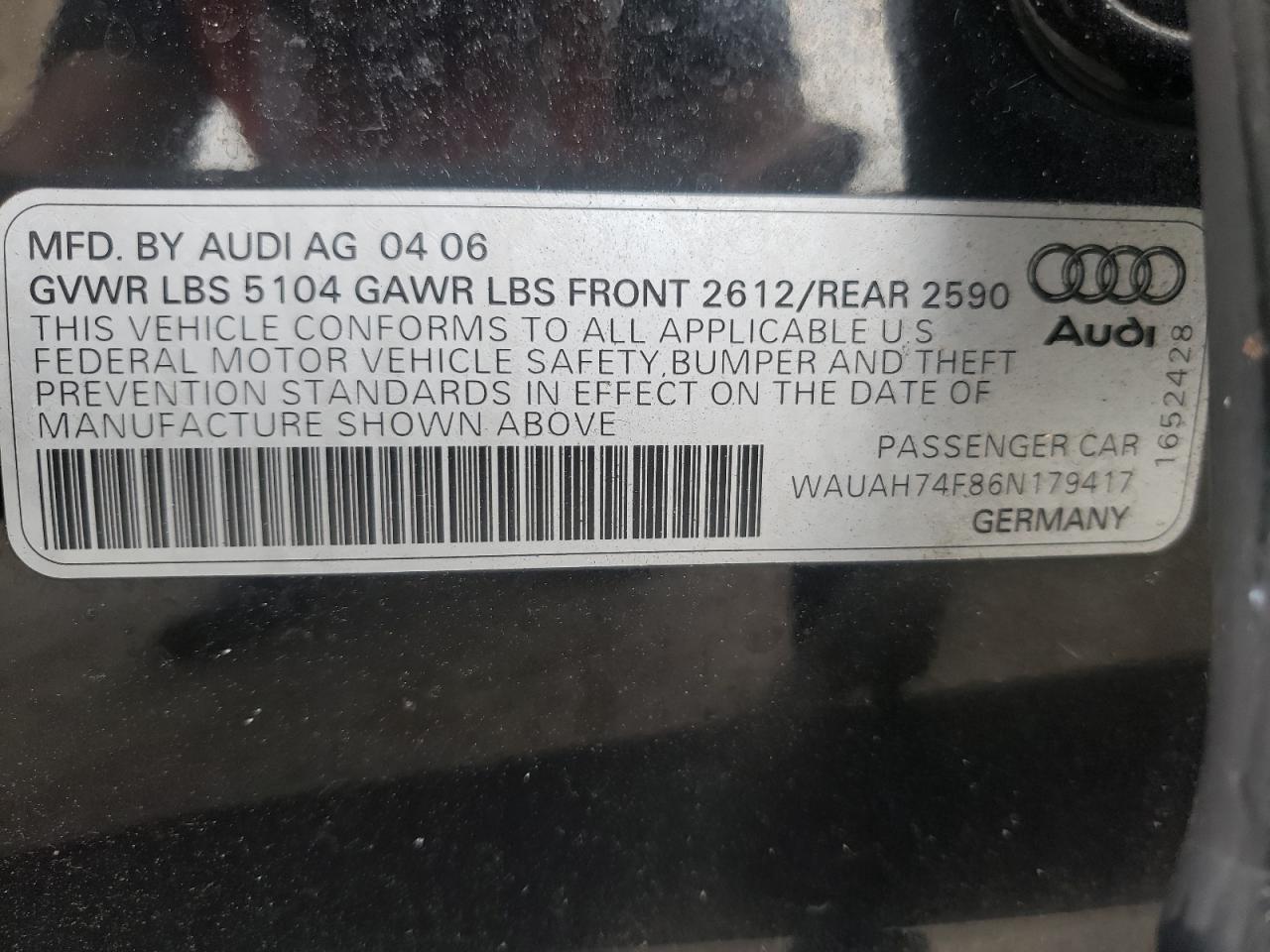 Photo 10 from auction – 2006 AUDI A6 3.2 with VIN WAUAH74F86N179417