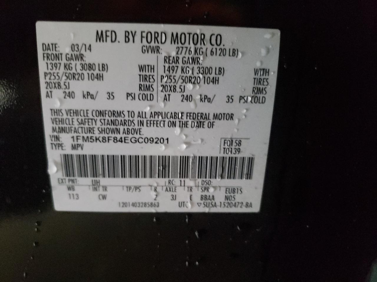 Photo 10 from auction – 2014 FORD EXPLORER L with VIN 1FM5K8F84EGC09201