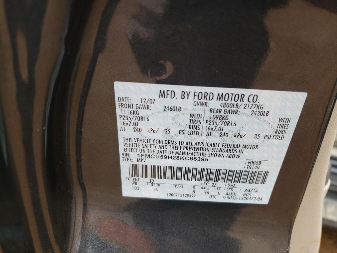 Photo 10 from auction – 2008 FORD ESCAPE HEV with VIN 1FMCU59H28KC66395