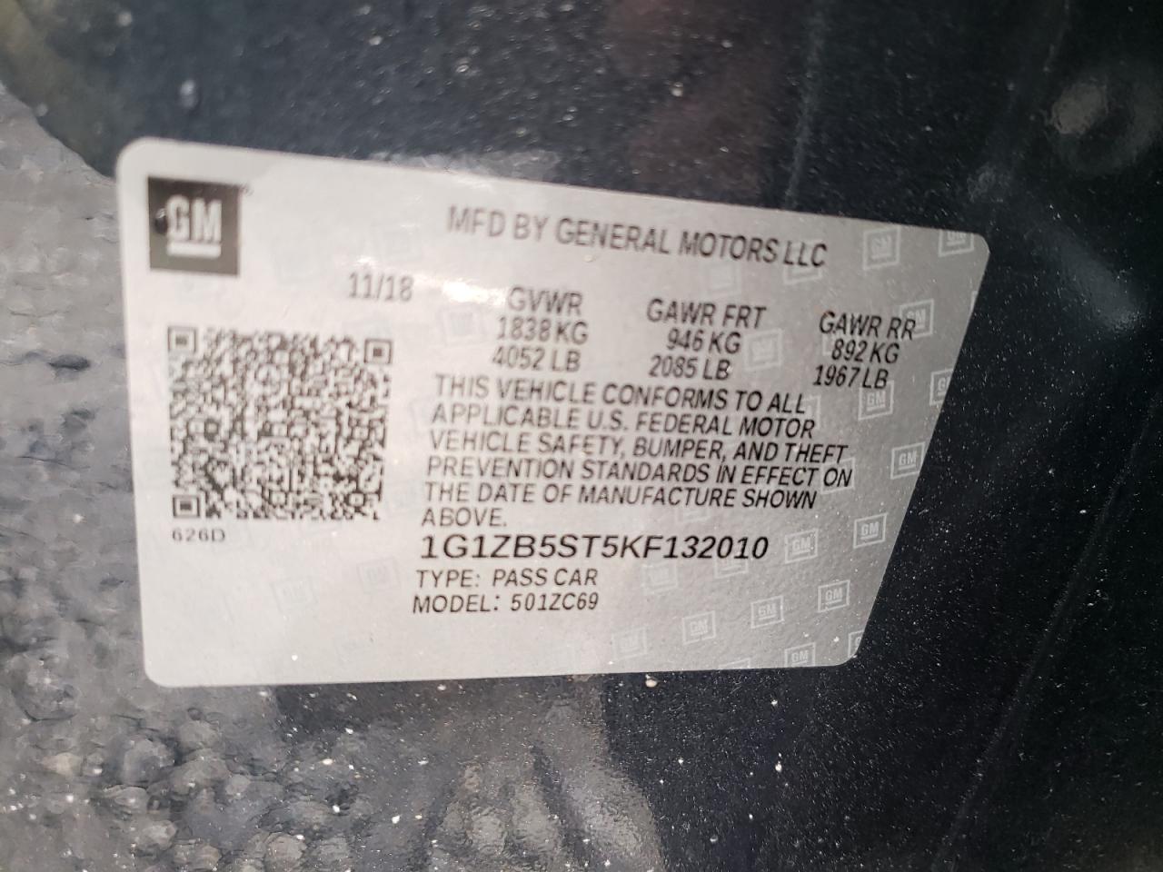 Photo 10 from auction – 2019 CHEVROLET MALIBU LS with VIN 1G1ZB5ST5KF132010