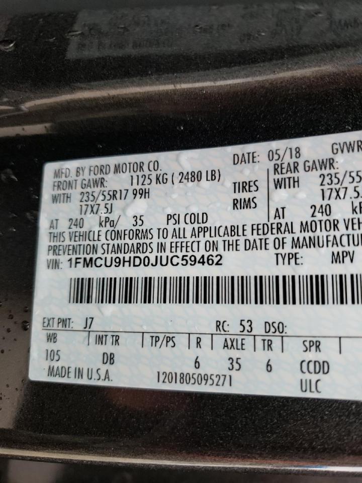 Photo 10 from auction – 2018 FORD ESCAPE SEL with VIN 1FMCU9HD0JUC59462