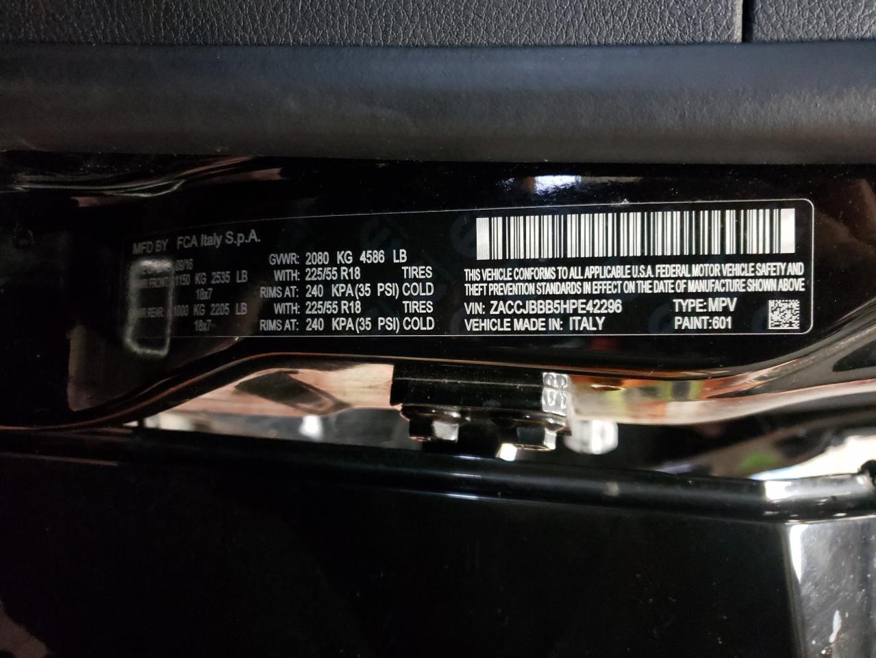 Photo 10 from auction – 2017 JEEP RENEGADE L with VIN ZACCJBBB5HPE42296