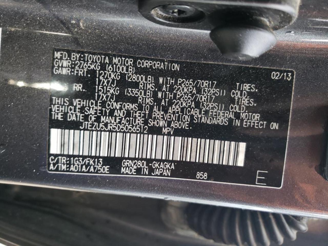 Photo 10 from auction – 2013 TOYOTA 4RUNNER SR with VIN JTEZU5JR5D5056512