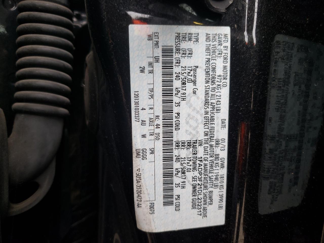 Photo 10 from auction – 2013 FORD FOCUS SE with VIN 1FADP3F21DL232317