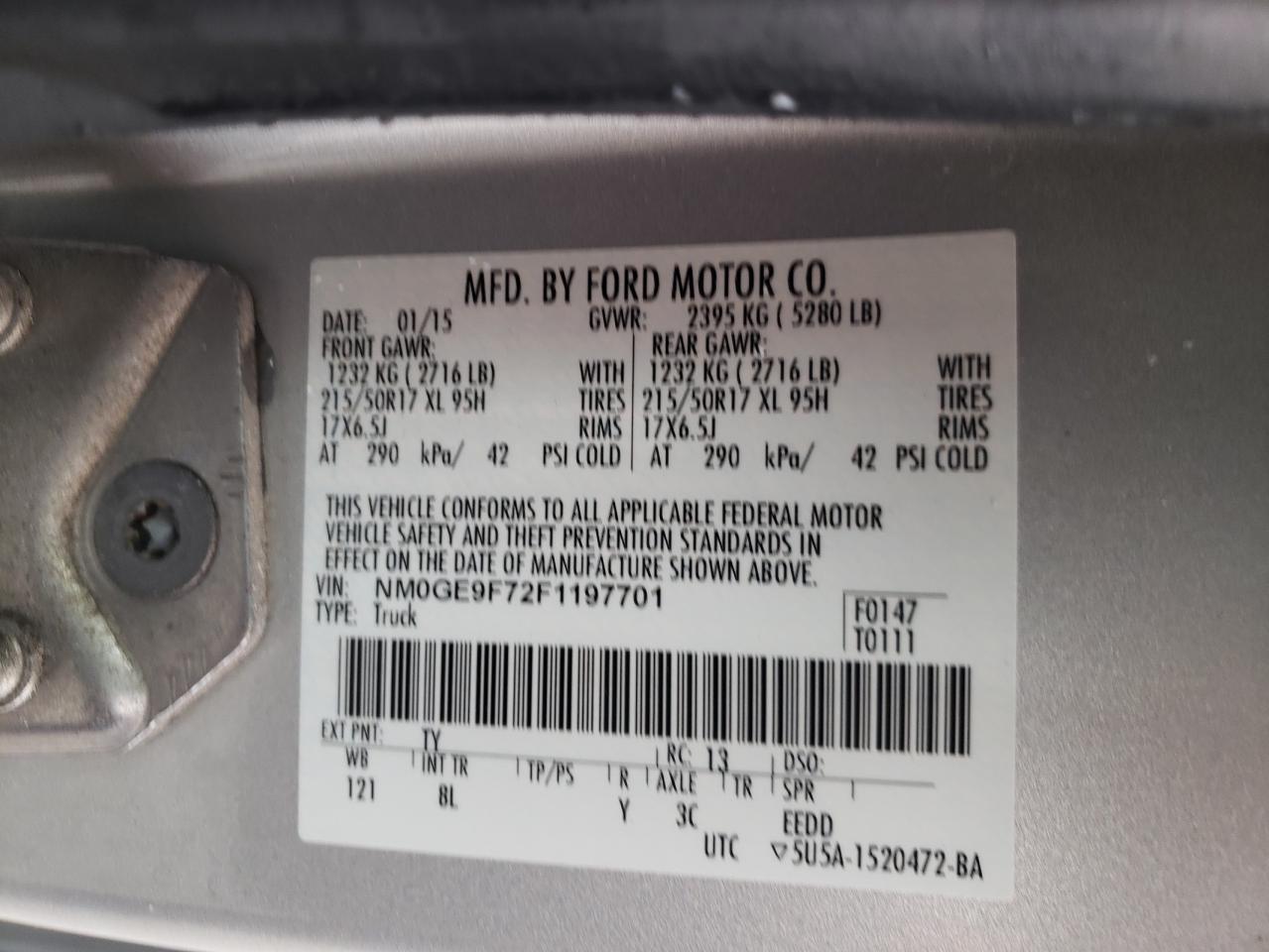 Photo 10 from auction – 2015 FORD TRANSIT CO with VIN NM0GE9F72F1197701
