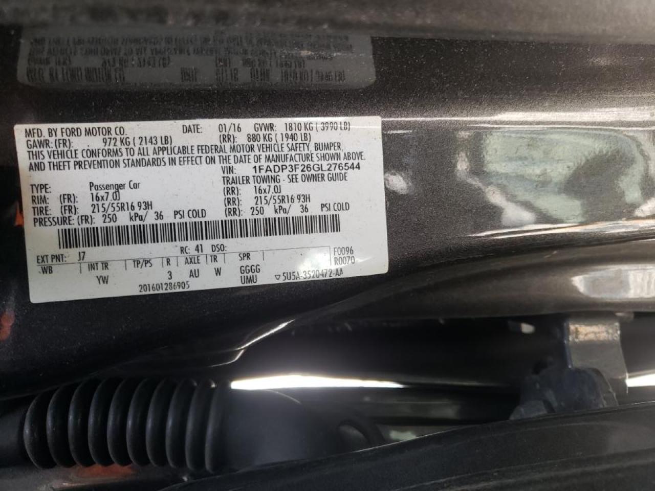 Photo 10 from auction – 2016 FORD FOCUS SE with VIN 1FADP3F26GL276544