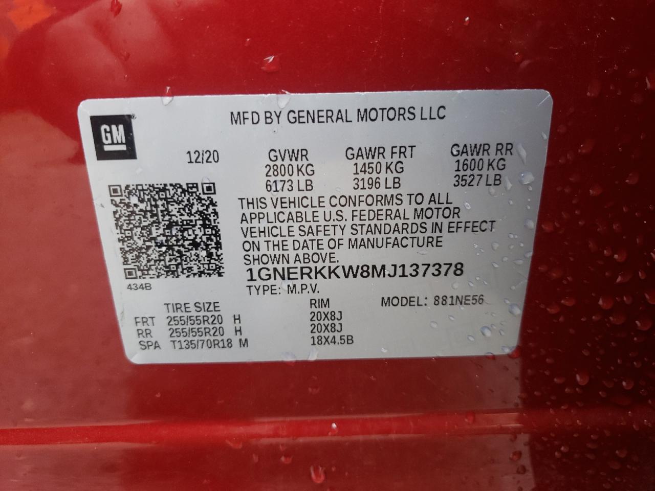 Photo 10 from auction – 2021 CHEVROLET TRAVERSE P with VIN 1GNERKKW8MJ137378