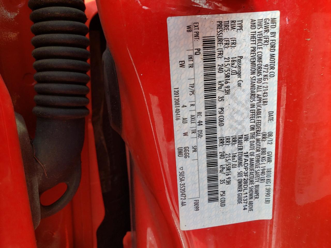 Photo 10 from auction – 2013 FORD FOCUS SE with VIN 1FADP3F28DL113714