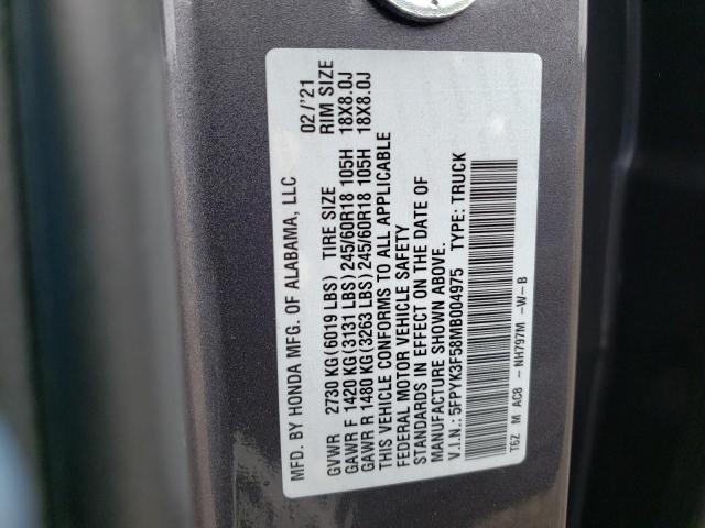 Photo 10 from auction – 2021 HONDA RIDGELINE with VIN 5FPYK3F58MB004975