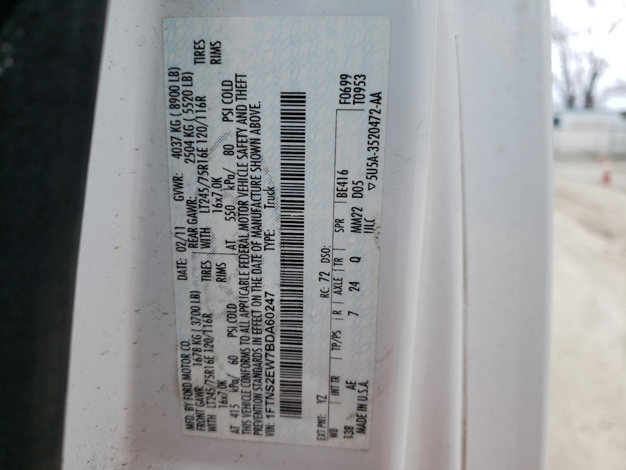 Photo 10 from auction – 2011 FORD ECONOLINE with VIN 1FTNS2EW7BDA60247