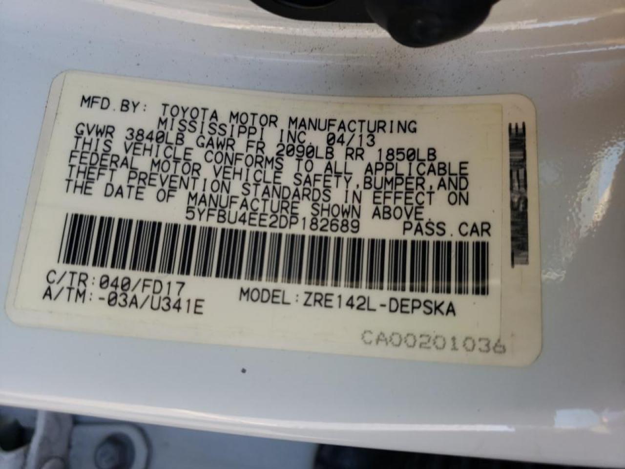 Photo 10 from auction – 2013 TOYOTA COROLLA BA with VIN 5YFBU4EE2DP182689