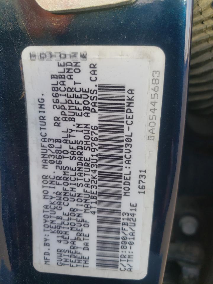 Photo 10 from auction – 2003 TOYOTA CAMRY LE with VIN 4T1BE32K43U197676
