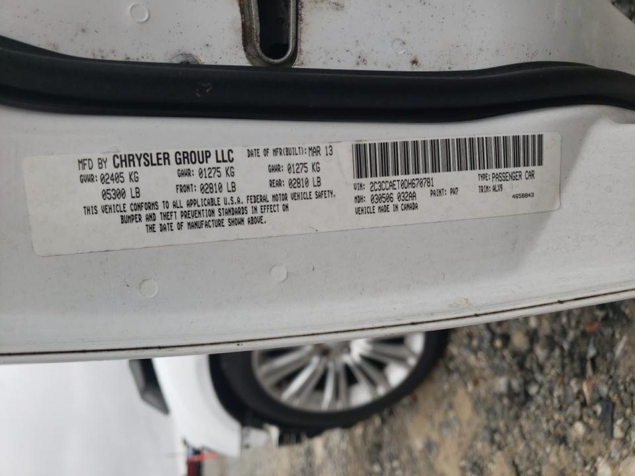 Photo 10 from auction – 2013 CHRYSLER 300 with VIN 2C3CCAET0DH670781