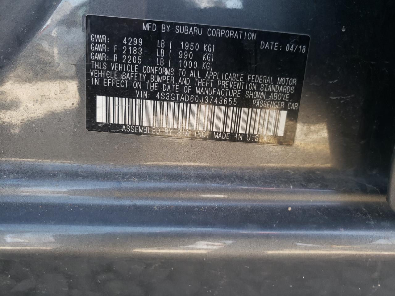 Photo 10 from auction – 2018 SUBARU IMPREZA PR with VIN 4S3GTAD60J3743655