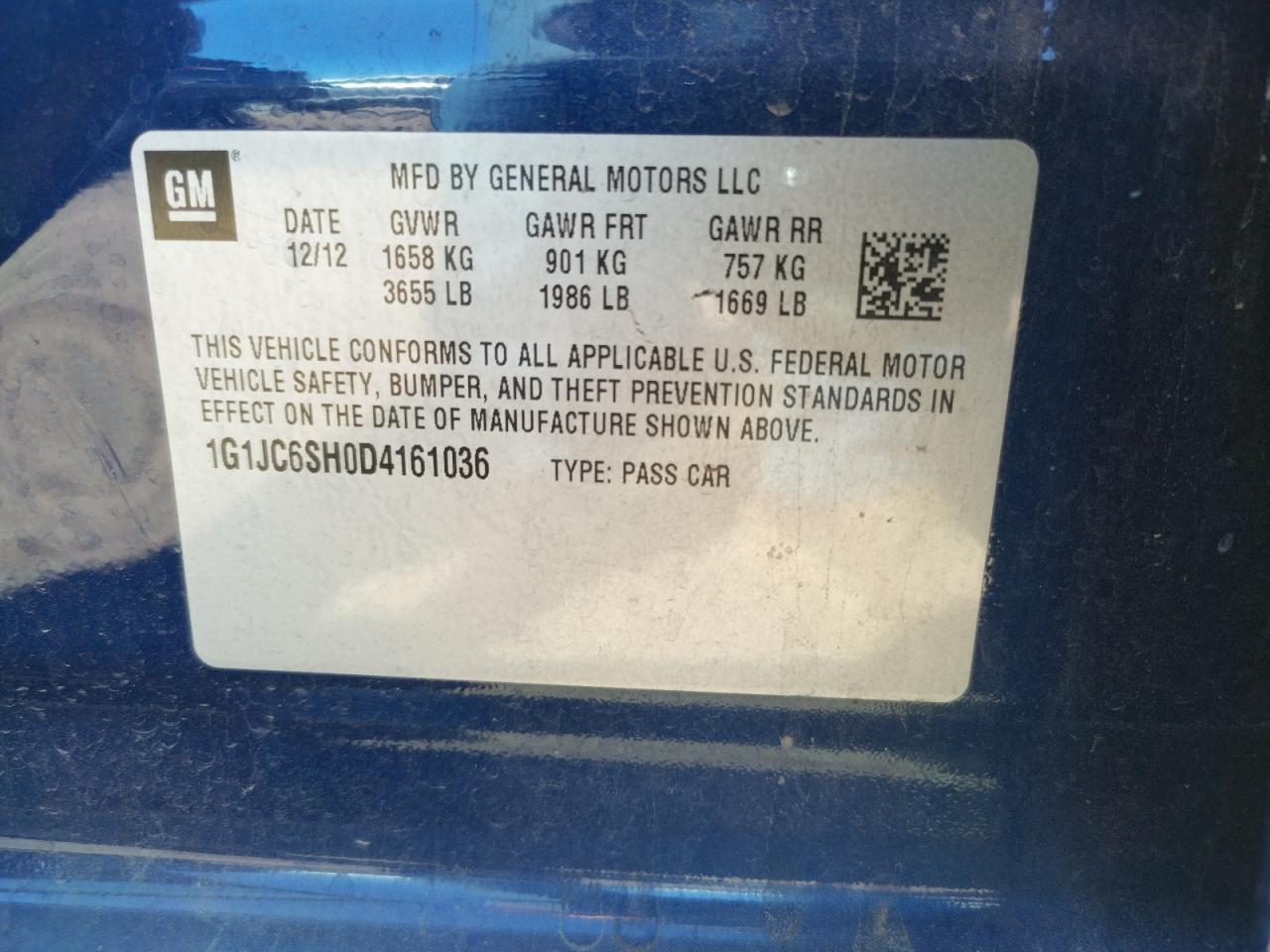 Photo 10 from auction – 2013 CHEVROLET SONIC LT with VIN 1G1JC6SH0D4161036