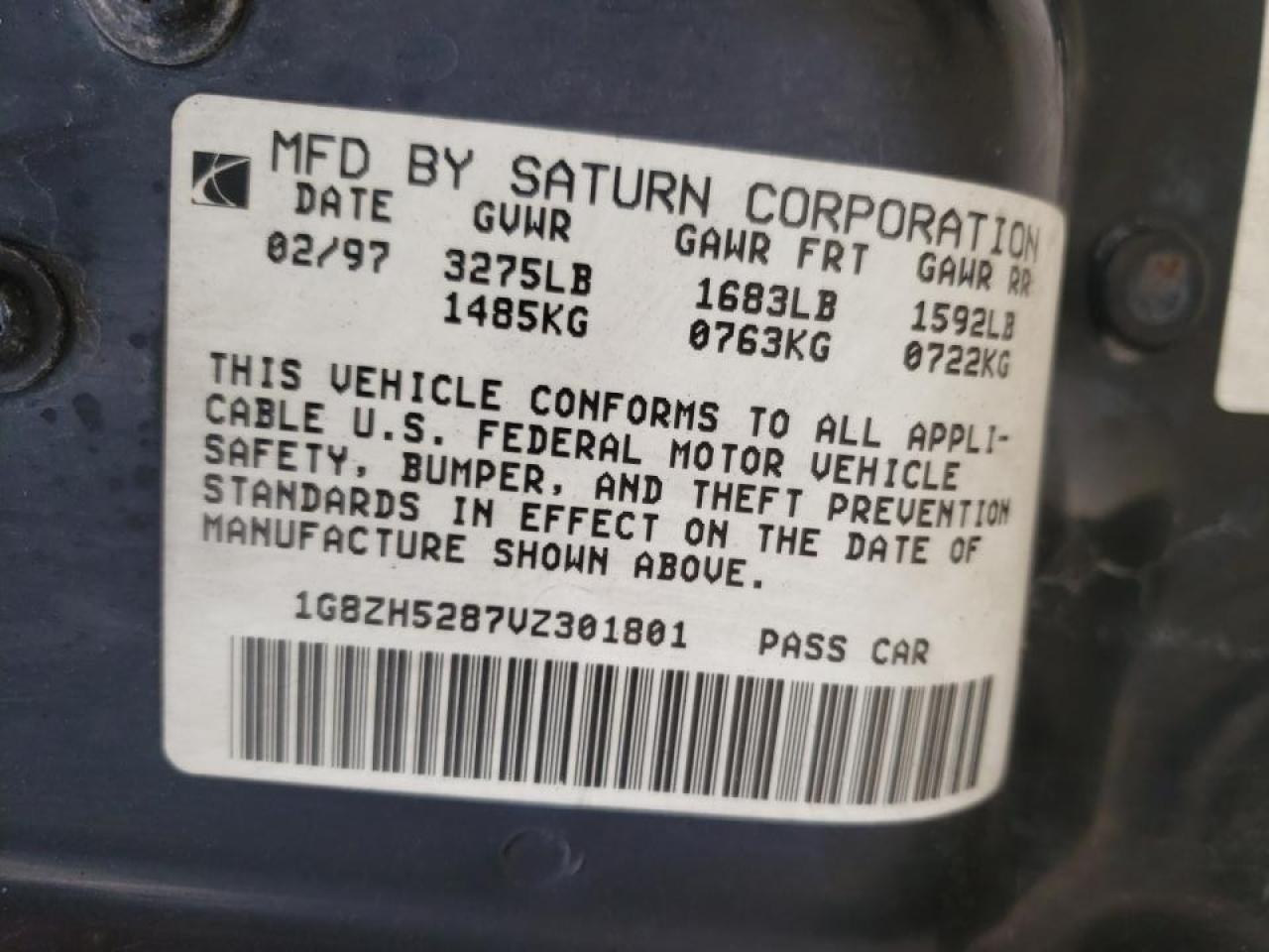 Photo 10 from auction – 1997 SATURN SL1 with VIN 1G8ZH5287VZ301801