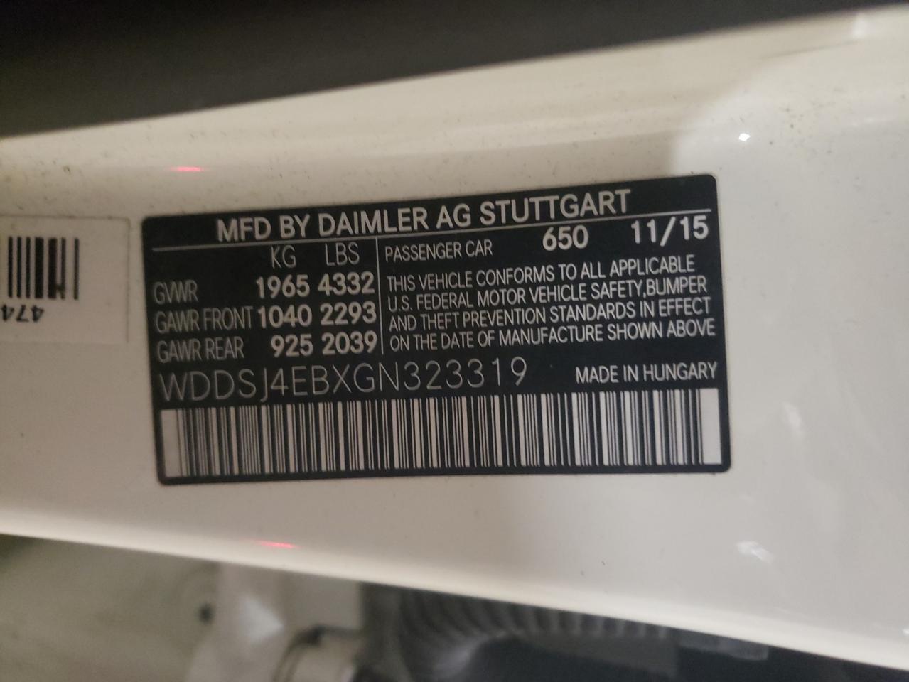 Photo 10 from auction – 2016 MERCEDES-BENZ CLA 250 with VIN WDDSJ4EBXGN323319