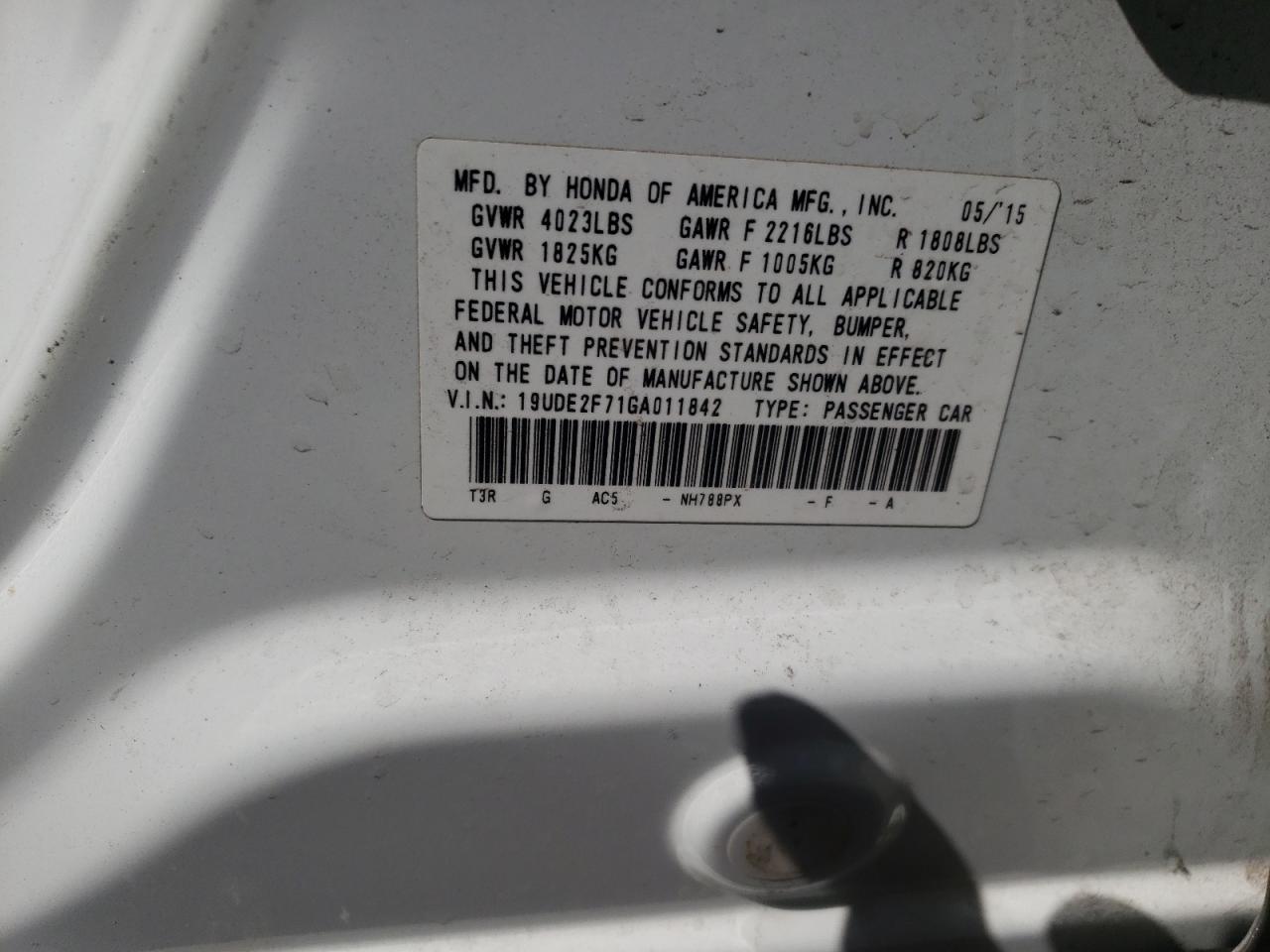 Photo 10 from auction – 2016 ACURA ILX PREMIU with VIN 19UDE2F71GA011842