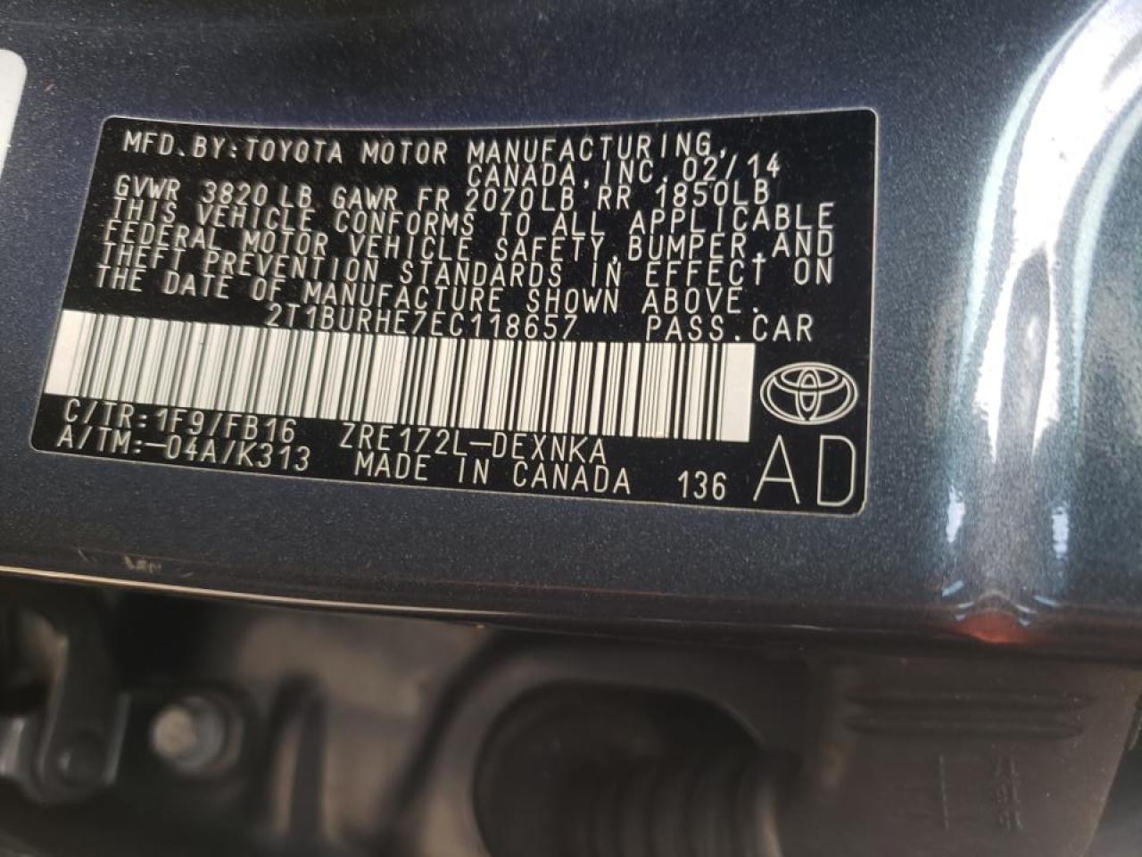 Photo 10 from auction – 2014 TOYOTA COROLLA L with VIN 2T1BURHE7EC118657