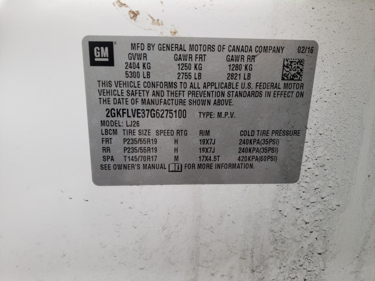 Photo 10 from auction – 2016 GMC TERRAIN DE with VIN 2GKFLVE37G6275100